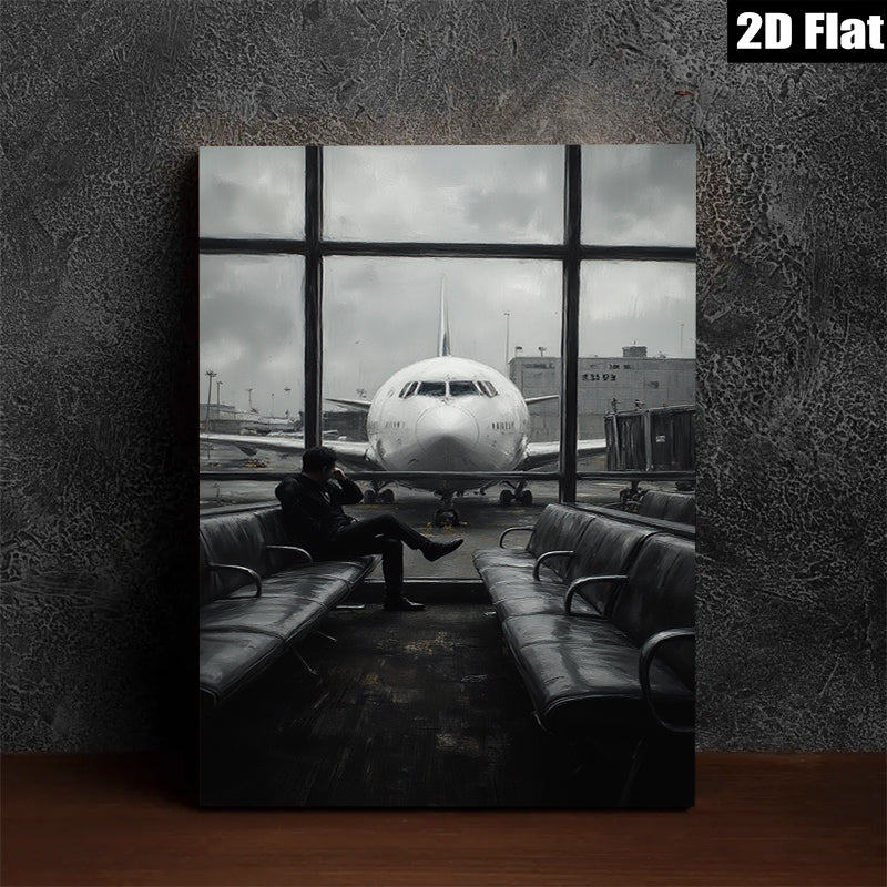 2D flat 1pc Waiting Traveler Airport Scene Modern Wall Art for Living Room Bedroom Office Decor Gallery Wrapped Canvas Prints Home Decoration