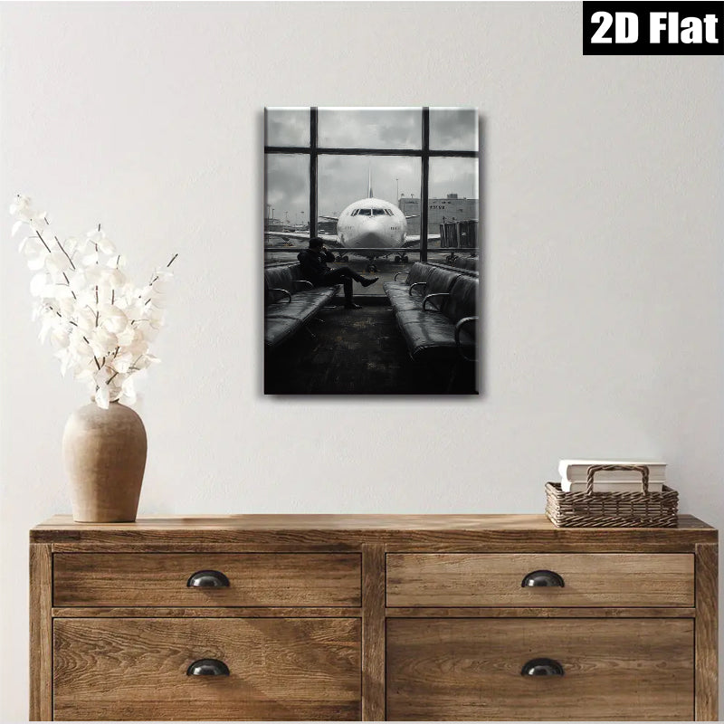 2D flat 1pc Waiting Traveler Airport Scene Modern Wall Art for Living Room Bedroom Office Decor Gallery Wrapped Canvas Prints Home Decoration