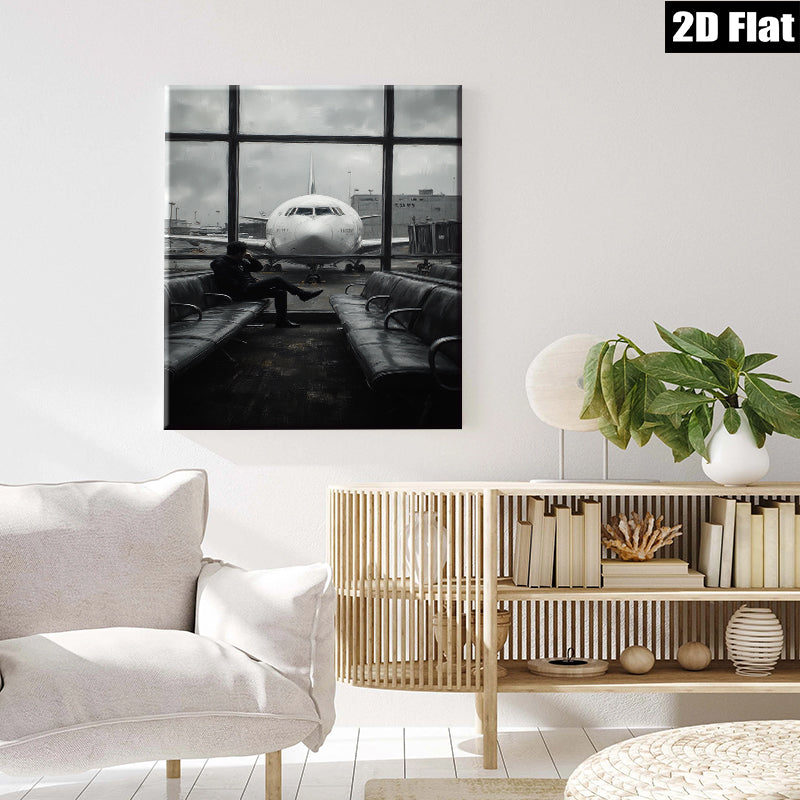 2D flat 1pc Waiting Traveler Airport Scene Modern Wall Art for Living Room Bedroom Office Decor Gallery Wrapped Canvas Prints Home Decoration