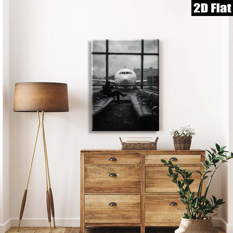 2D flat 1pc Waiting Traveler Airport Scene Modern Wall Art for Living Room Bedroom Office Decor Gallery Wrapped Canvas Prints Home Decoration