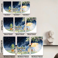 2D flat 1pc Warm Night Gathering Children Pets Pastoral Scene Wall Art Kids Room Decor Living Room Canvas Print Modern Farmhouse Style