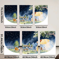 2D flat 1pc Warm Night Gathering Children Pets Pastoral Scene Wall Art Kids Room Decor Living Room Canvas Print Modern Farmhouse Style