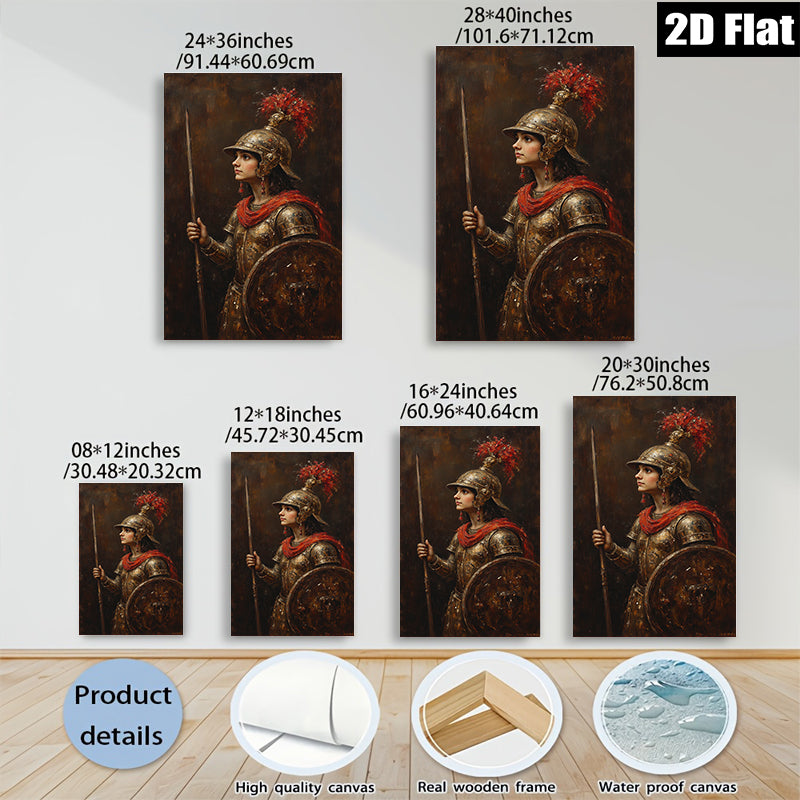 2D flat 1pc Warrior Woman Portrait Historical Figure Art Canvas Wall Decor Living Room Bedroom Modern Farmhouse Gallery Wrapped Timeless Aesthetic