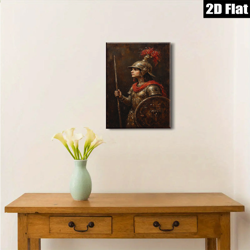 2D flat 1pc Warrior Woman Portrait Historical Figure Art Canvas Wall Decor Living Room Bedroom Modern Farmhouse Gallery Wrapped Timeless Aesthetic