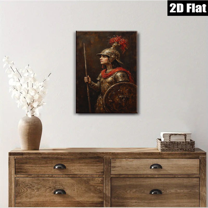 2D flat 1pc Warrior Woman Portrait Historical Figure Art Canvas Wall Decor Living Room Bedroom Modern Farmhouse Gallery Wrapped Timeless Aesthetic