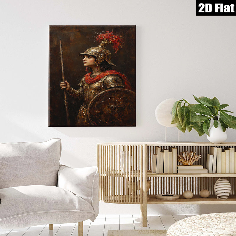 2D flat 1pc Warrior Woman Portrait Historical Figure Art Canvas Wall Decor Living Room Bedroom Modern Farmhouse Gallery Wrapped Timeless Aesthetic