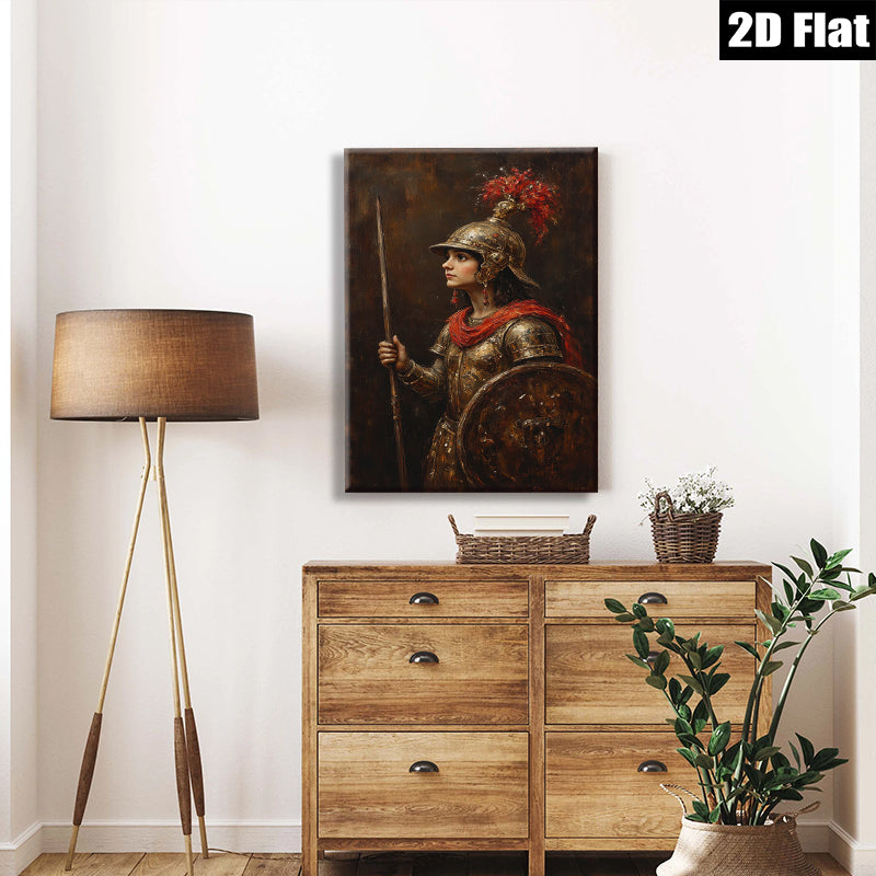 2D flat 1pc Warrior Woman Portrait Historical Figure Art Canvas Wall Decor Living Room Bedroom Modern Farmhouse Gallery Wrapped Timeless Aesthetic
