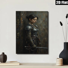 2D flat 1pc Warrior Woman Portrait Medieval Knight Art Canvas Wall Decor for Living Room Bedroom Gallery Wrapped Modern Farmhouse Style