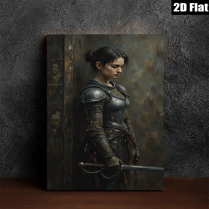 2D flat 1pc Warrior Woman Portrait Medieval Knight Art Canvas Wall Decor for Living Room Bedroom Gallery Wrapped Modern Farmhouse Style