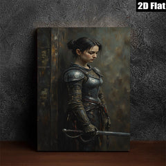 2D flat 1pc Warrior Woman Portrait Medieval Knight Art Canvas Wall Decor for Living Room Bedroom Gallery Wrapped Modern Farmhouse Style
