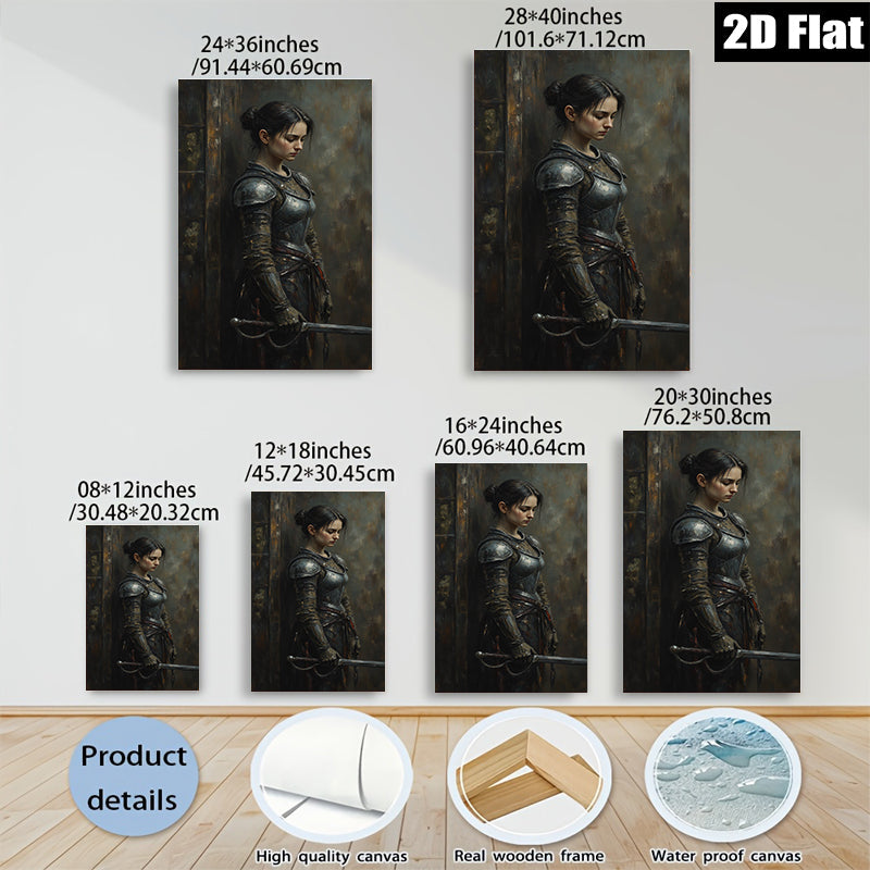 2D flat 1pc Warrior Woman Portrait Medieval Knight Art Canvas Wall Decor for Living Room Bedroom Gallery Wrapped Modern Farmhouse Style