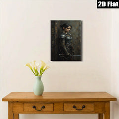 2D flat 1pc Warrior Woman Portrait Medieval Knight Art Canvas Wall Decor for Living Room Bedroom Gallery Wrapped Modern Farmhouse Style