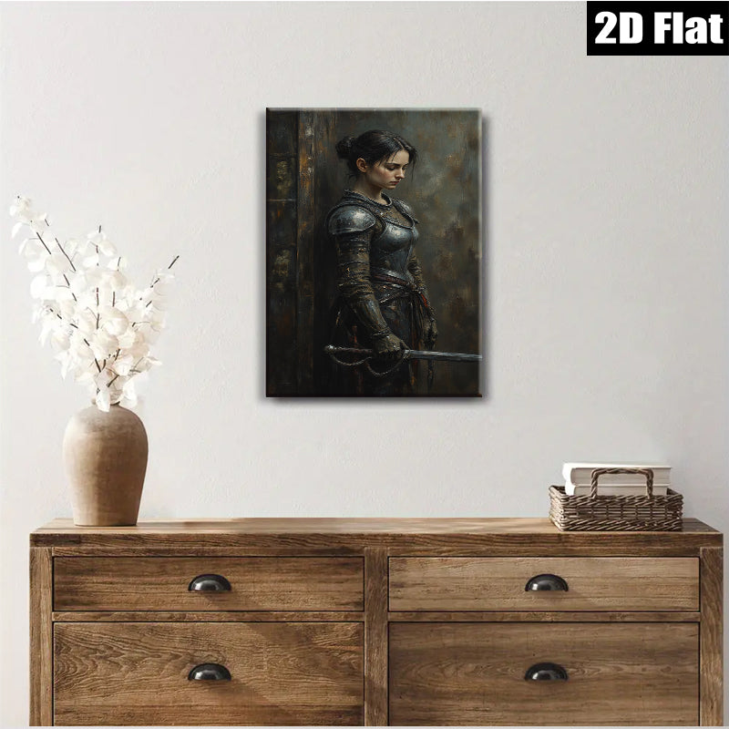 2D flat 1pc Warrior Woman Portrait Medieval Knight Art Canvas Wall Decor for Living Room Bedroom Gallery Wrapped Modern Farmhouse Style