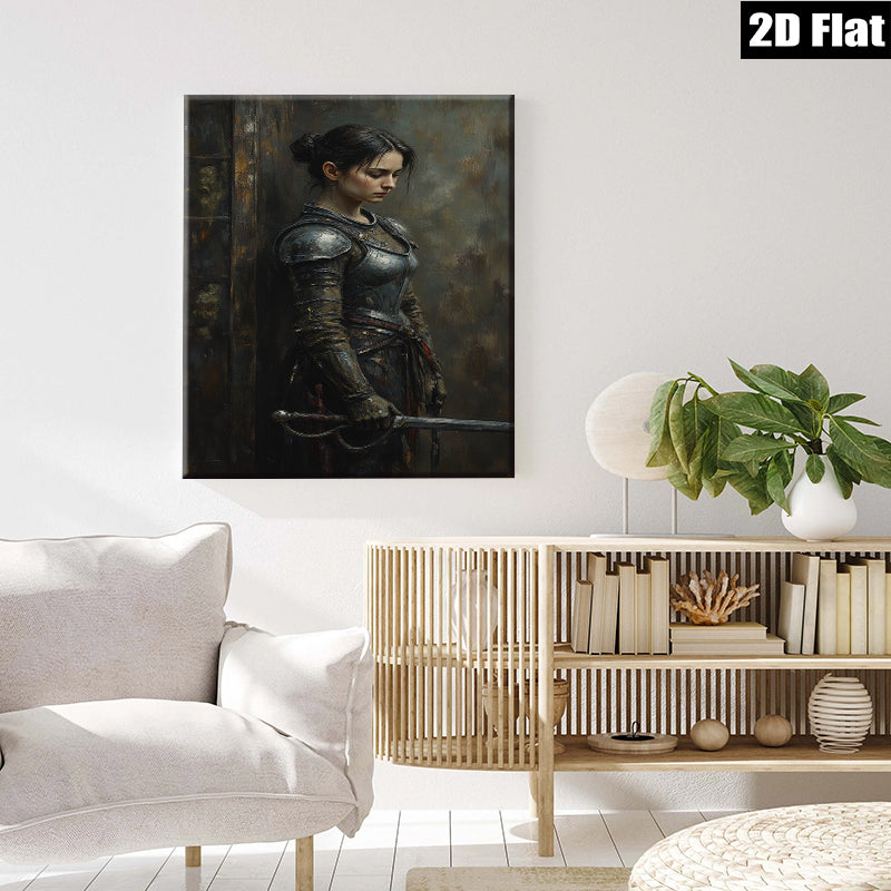 2D flat 1pc Warrior Woman Portrait Medieval Knight Art Canvas Wall Decor for Living Room Bedroom Gallery Wrapped Modern Farmhouse Style