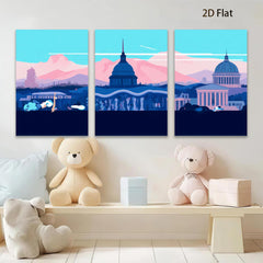 2D flat 1pc Washington DC Skyline Monumental Architecture Cityscape Wall Art Decor for Living Room Bedroom Office Modern Farmhouse Gallery Wrapped Canvas Prints