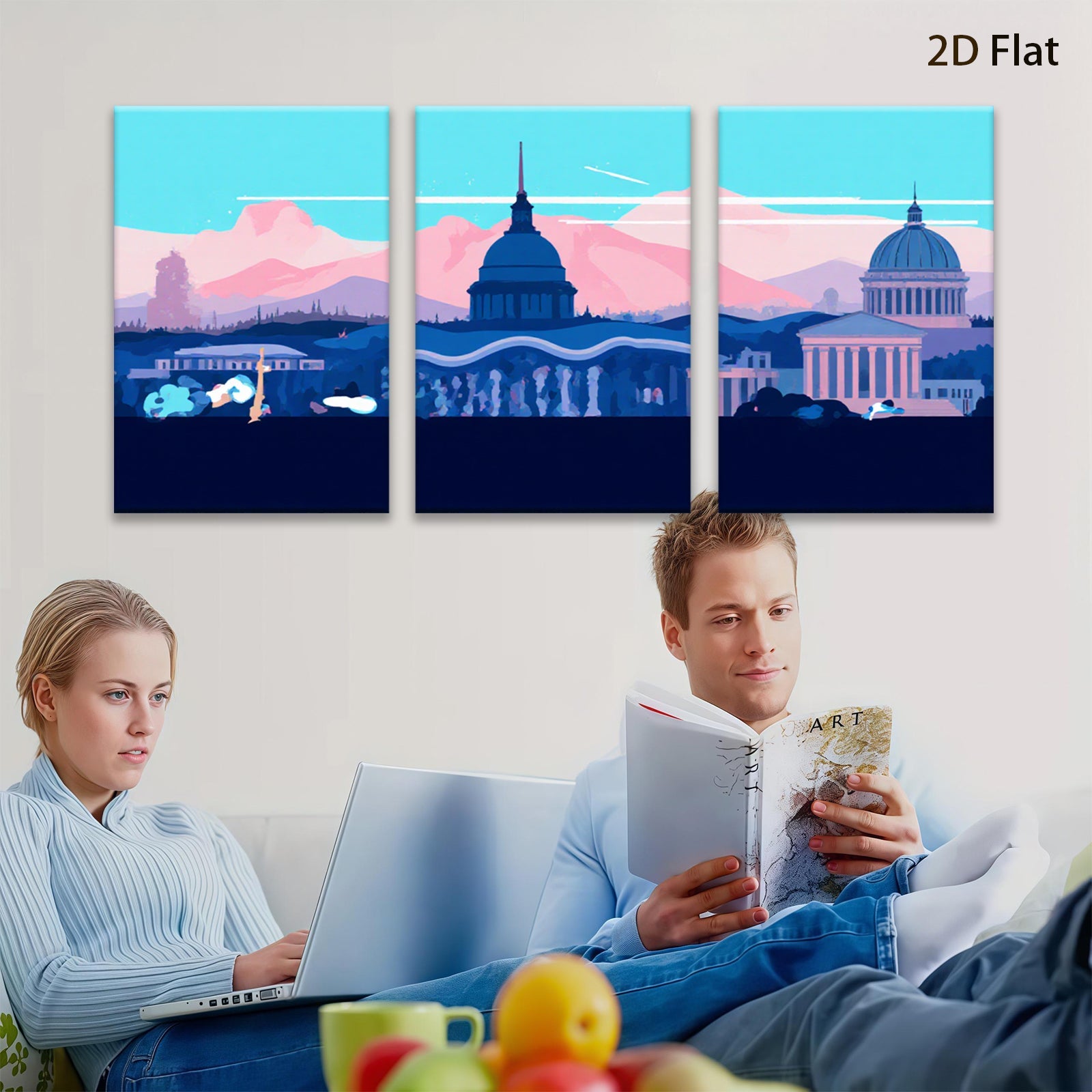 2D flat 1pc Washington DC Skyline Monumental Architecture Cityscape Wall Art Decor for Living Room Bedroom Office Modern Farmhouse Gallery Wrapped Canvas Prints