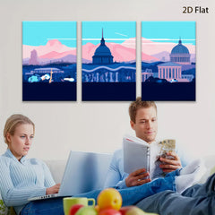 2D flat 1pc Washington DC Skyline Monumental Architecture Cityscape Wall Art Decor for Living Room Bedroom Office Modern Farmhouse Gallery Wrapped Canvas Prints