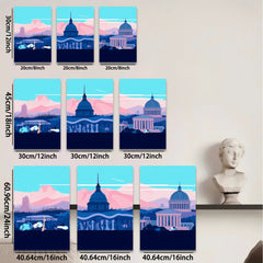 2D flat 1pc Washington DC Skyline Monumental Architecture Cityscape Wall Art Decor for Living Room Bedroom Office Modern Farmhouse Gallery Wrapped Canvas Prints