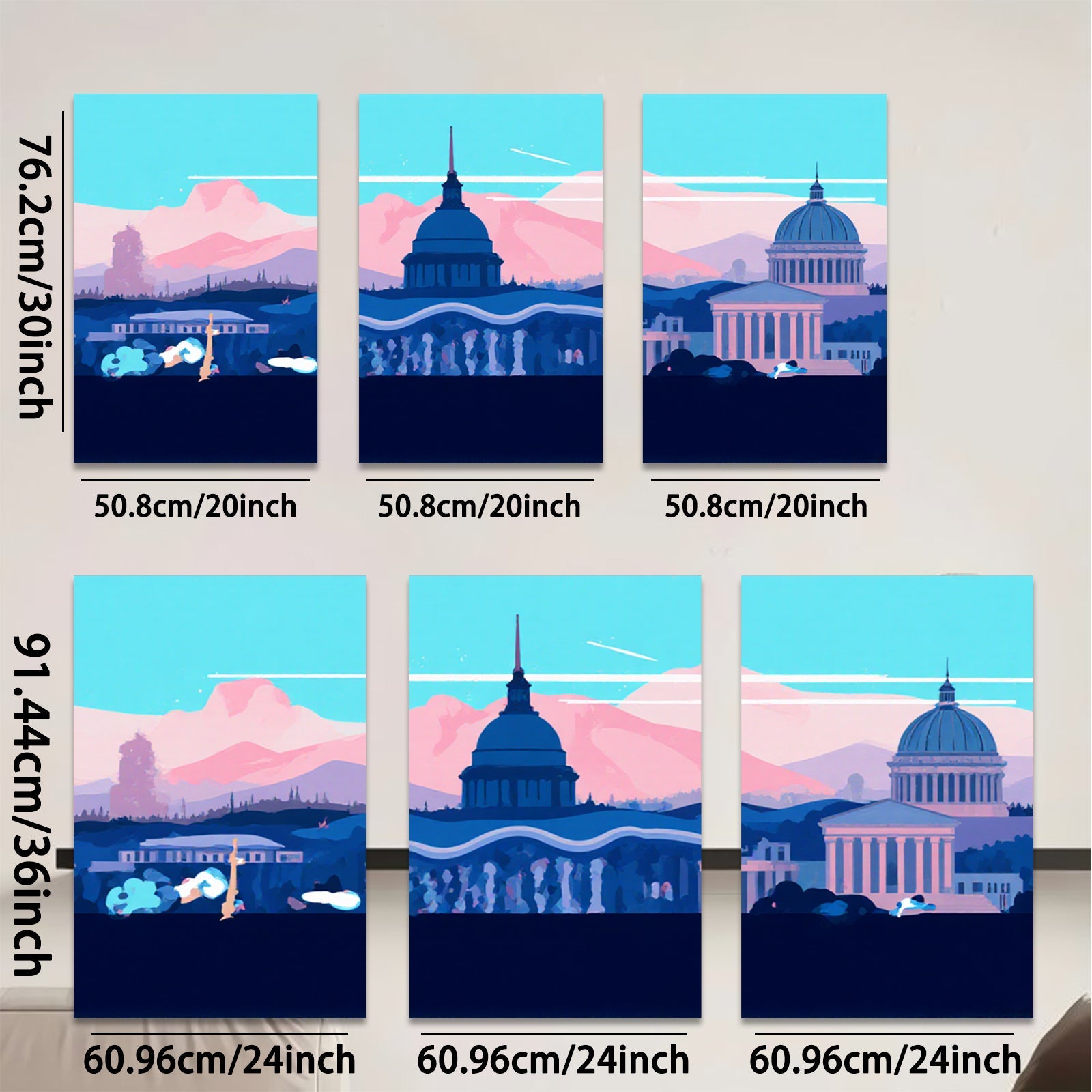2D flat 1pc Washington DC Skyline Monumental Architecture Cityscape Wall Art Decor for Living Room Bedroom Office Modern Farmhouse Gallery Wrapped Canvas Prints