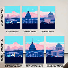 2D flat 1pc Washington DC Skyline Monumental Architecture Cityscape Wall Art Decor for Living Room Bedroom Office Modern Farmhouse Gallery Wrapped Canvas Prints