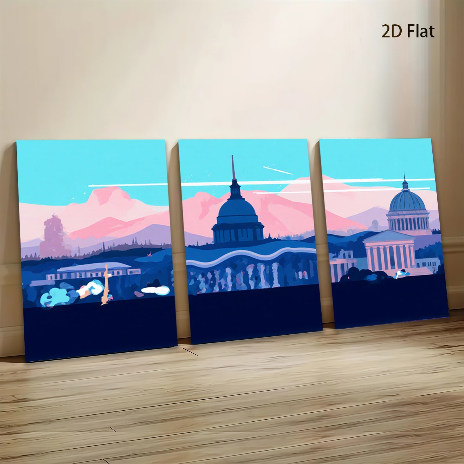 2D flat 1pc Washington DC Skyline Monumental Architecture Cityscape Wall Art Decor for Living Room Bedroom Office Modern Farmhouse Gallery Wrapped Canvas Prints