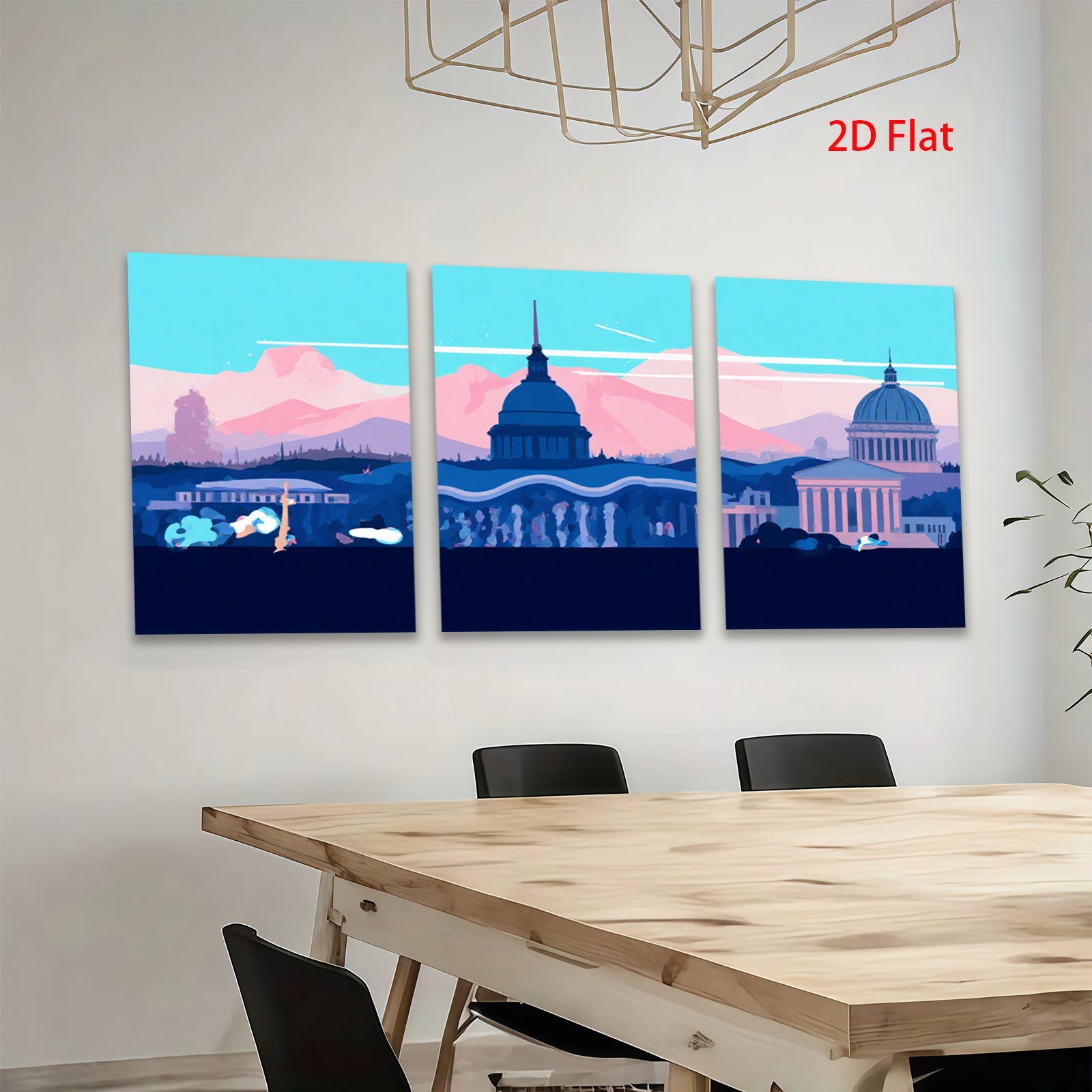 2D flat 1pc Washington DC Skyline Monumental Architecture Cityscape Wall Art Decor for Living Room Bedroom Office Modern Farmhouse Gallery Wrapped Canvas Prints