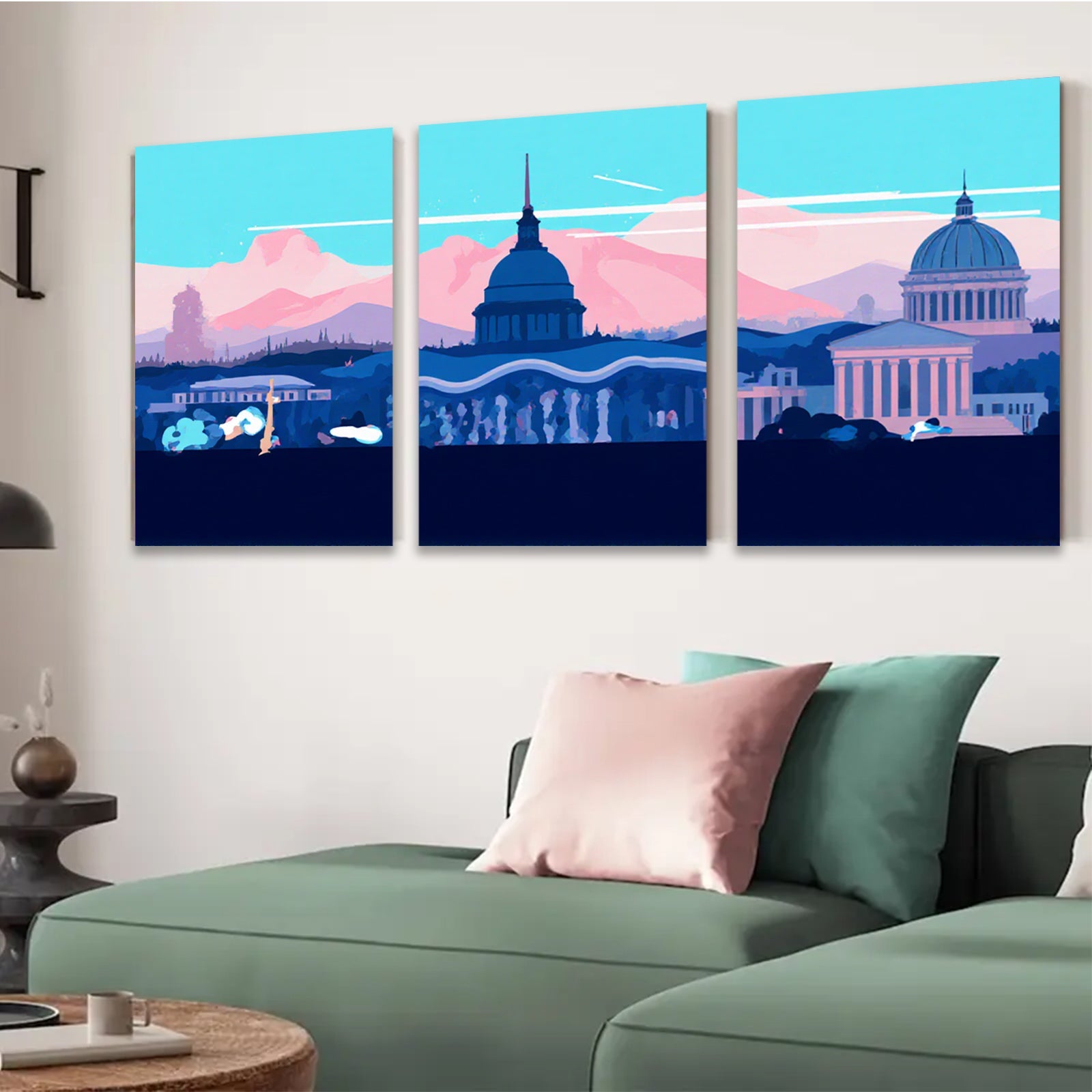 2D flat 1pc Washington DC Skyline Monumental Architecture Cityscape Wall Art Decor for Living Room Bedroom Office Modern Farmhouse Gallery Wrapped Canvas Prints