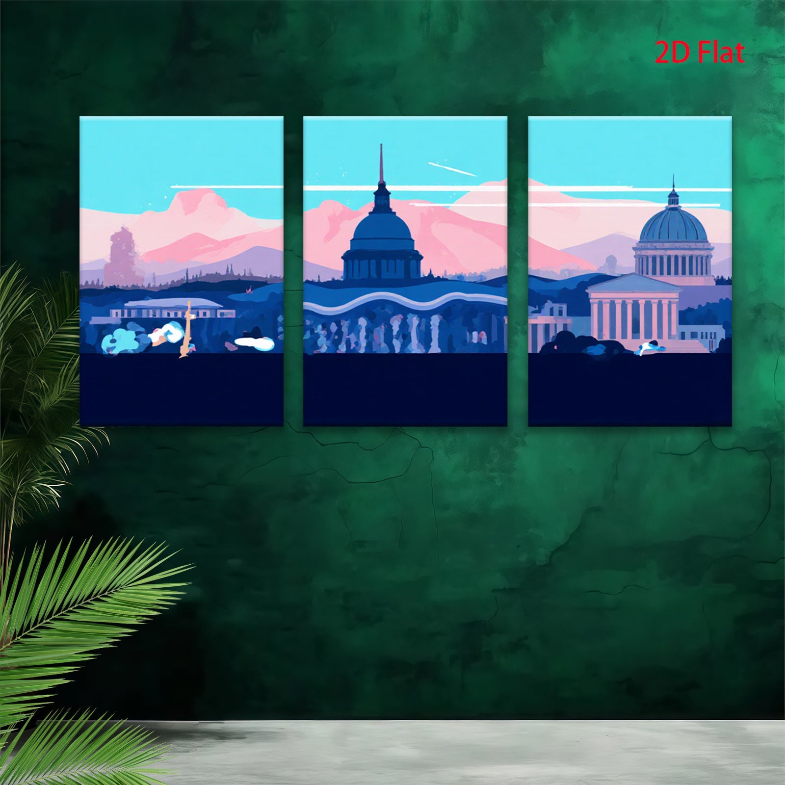2D flat 1pc Washington DC Skyline Monumental Architecture Cityscape Wall Art Decor for Living Room Bedroom Office Modern Farmhouse Gallery Wrapped Canvas Prints