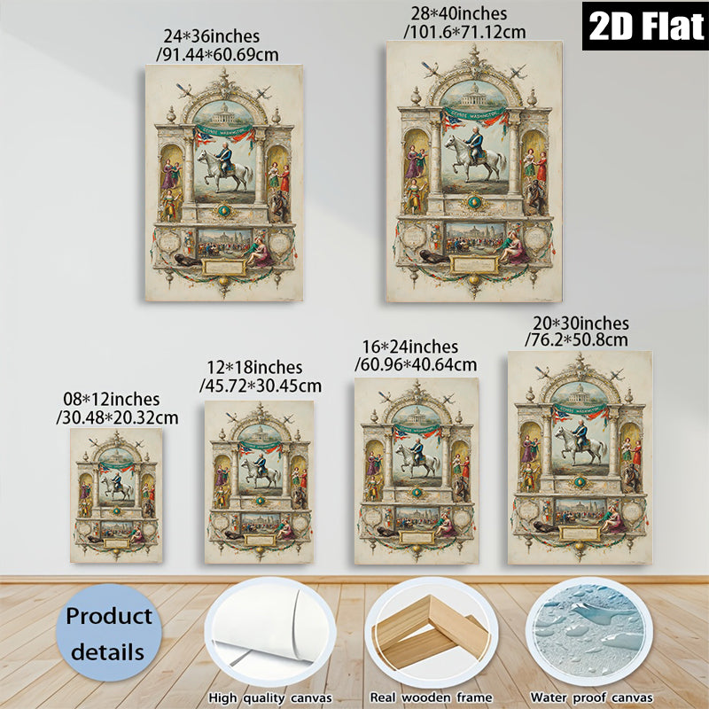 2D flat 1pc Washington Portrait Historical American Revolution Wall Decor Living Room Bedroom Gallery Wrapped Canvas Prints Home Office Art