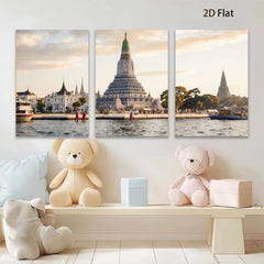 2D flat 1pc Wat Arun Riverside Bangkok Thailand serene temple wall art living room bedroom home decor farmhouse style gallery wrapped canvas prints modern minimalist