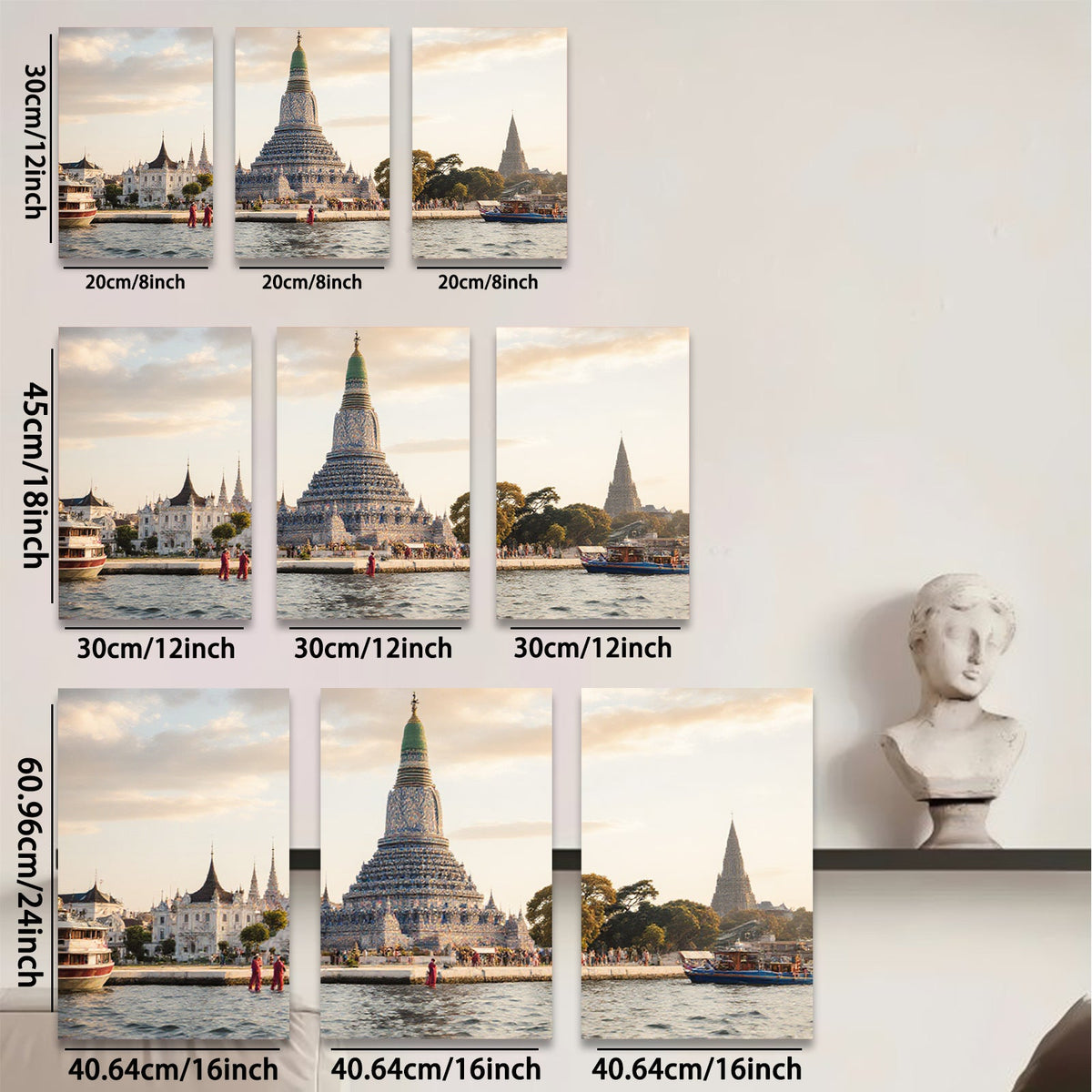 2D flat 1pc Wat Arun Riverside Bangkok Thailand serene temple wall art living room bedroom home decor farmhouse style gallery wrapped canvas prints modern minimalist