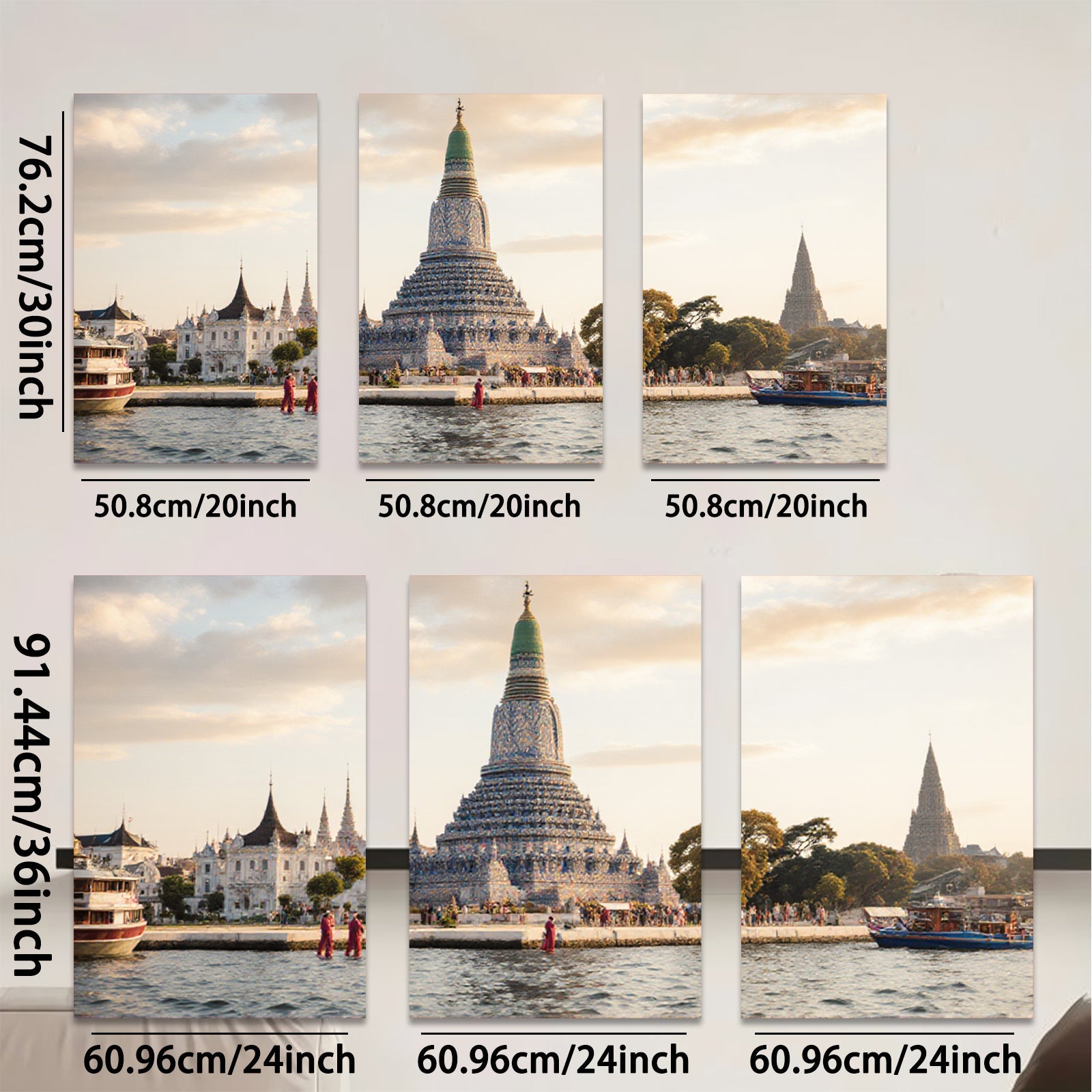 2D flat 1pc Wat Arun Riverside Bangkok Thailand serene temple wall art living room bedroom home decor farmhouse style gallery wrapped canvas prints modern minimalist