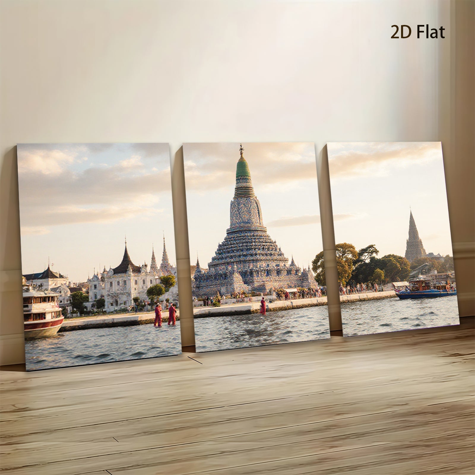 2D flat 1pc Wat Arun Riverside Bangkok Thailand serene temple wall art living room bedroom home decor farmhouse style gallery wrapped canvas prints modern minimalist
