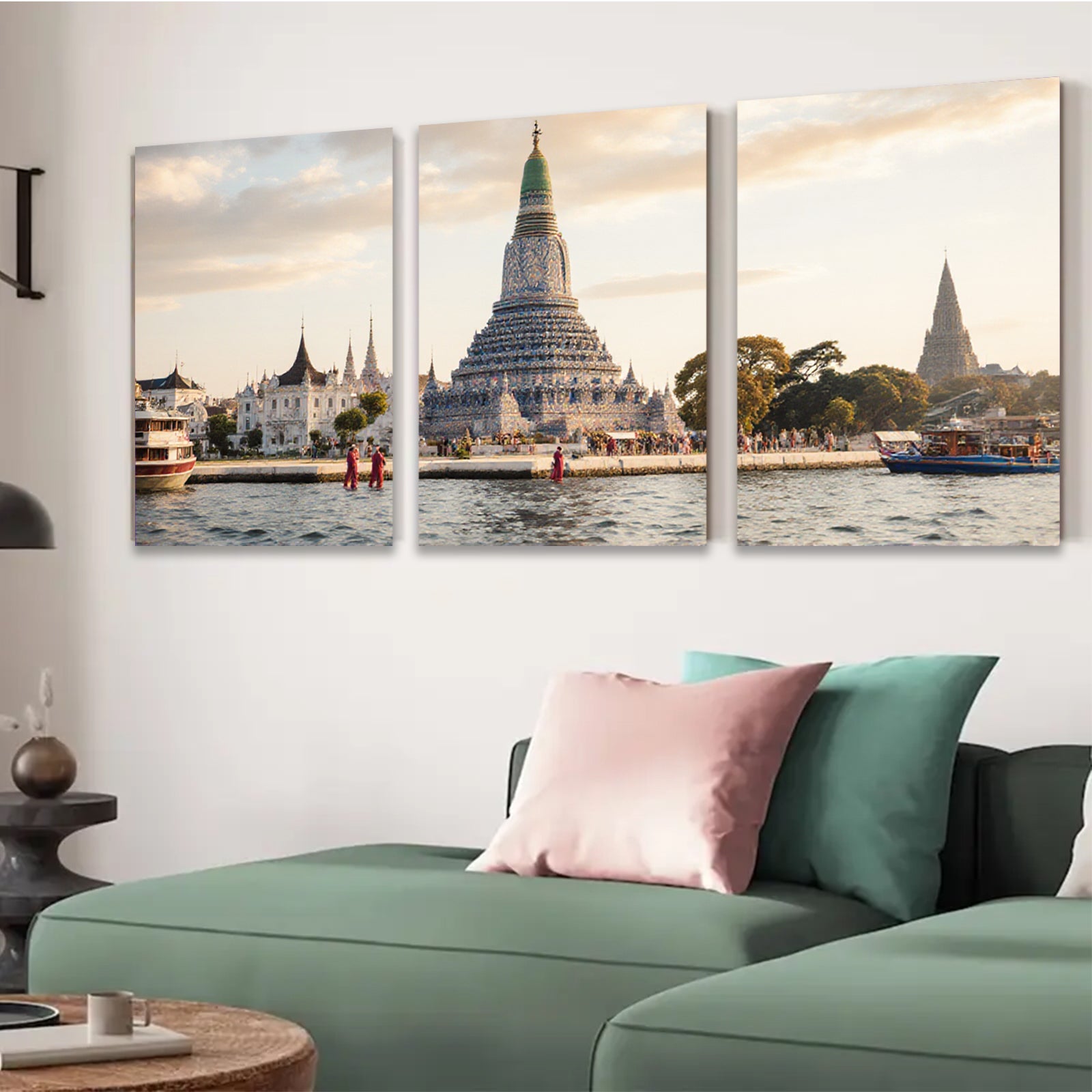2D flat 1pc Wat Arun Riverside Bangkok Thailand serene temple wall art living room bedroom home decor farmhouse style gallery wrapped canvas prints modern minimalist