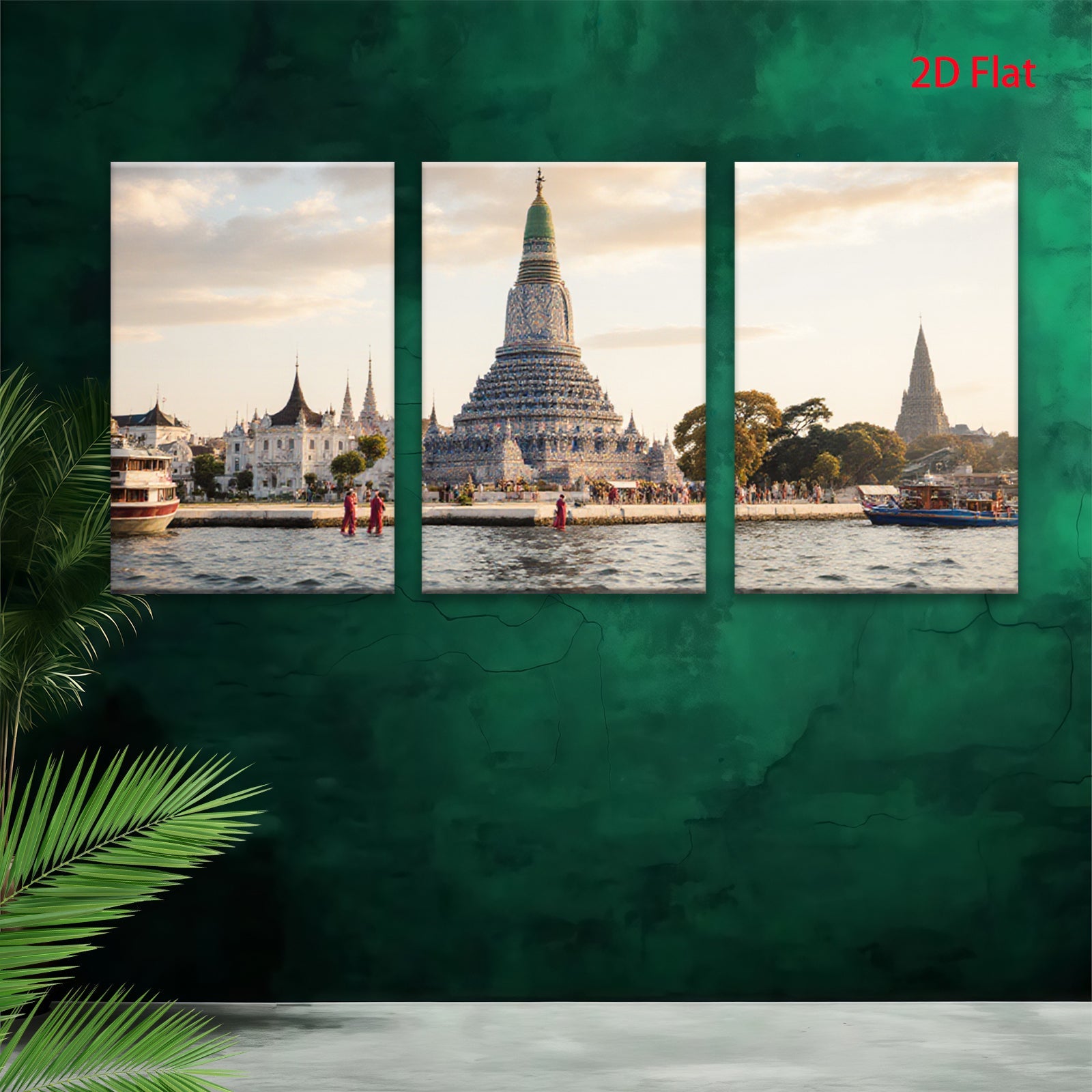 2D flat 1pc Wat Arun Riverside Bangkok Thailand serene temple wall art living room bedroom home decor farmhouse style gallery wrapped canvas prints modern minimalist