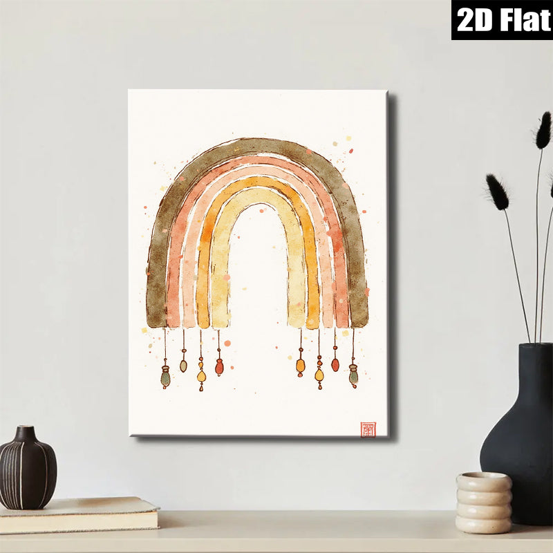 2D flat 1pc Watercolor Rainbow Mobile Delicate Nursery Wall Art Kids Room Decor Boho Chic Gallery Wrapped Canvas Print Modern Farmhouse Style
