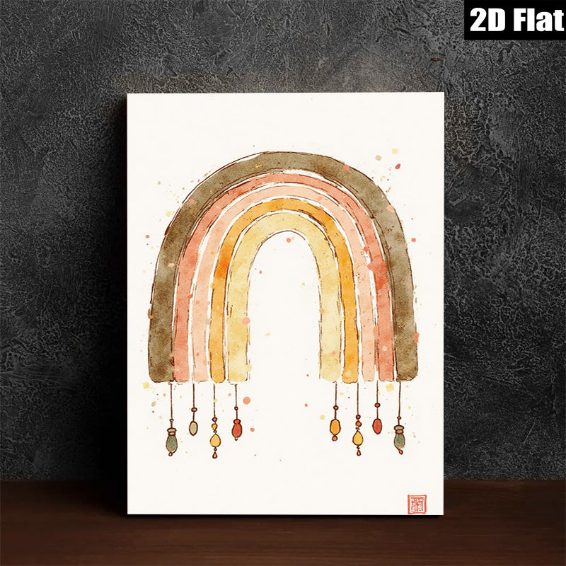 2D flat 1pc Watercolor Rainbow Mobile Delicate Nursery Wall Art Kids Room Decor Boho Chic Gallery Wrapped Canvas Print Modern Farmhouse Style