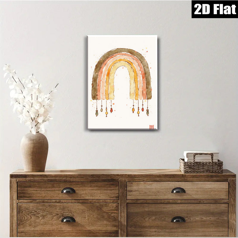 2D flat 1pc Watercolor Rainbow Mobile Delicate Nursery Wall Art Kids Room Decor Boho Chic Gallery Wrapped Canvas Print Modern Farmhouse Style