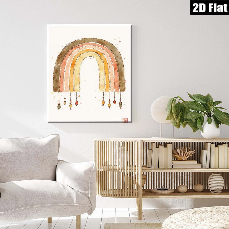 2D flat 1pc Watercolor Rainbow Mobile Delicate Nursery Wall Art Kids Room Decor Boho Chic Gallery Wrapped Canvas Print Modern Farmhouse Style