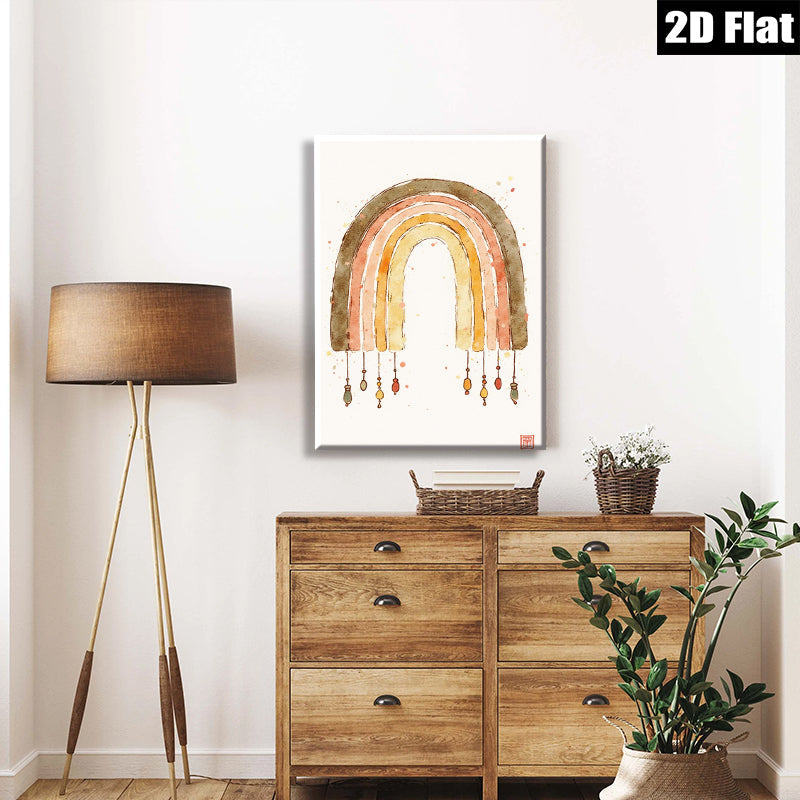 2D flat 1pc Watercolor Rainbow Mobile Delicate Nursery Wall Art Kids Room Decor Boho Chic Gallery Wrapped Canvas Print Modern Farmhouse Style