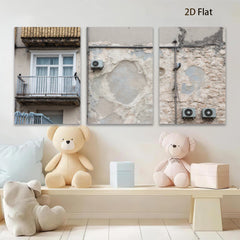 2D flat 1pc Weathered European Facade Texture Wall Art Living Room Bedroom Gallery Wrapped Canvas Print Modern Farmhouse Decor Coastal Style