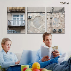 2D flat 1pc Weathered European Facade Texture Wall Art Living Room Bedroom Gallery Wrapped Canvas Print Modern Farmhouse Decor Coastal Style