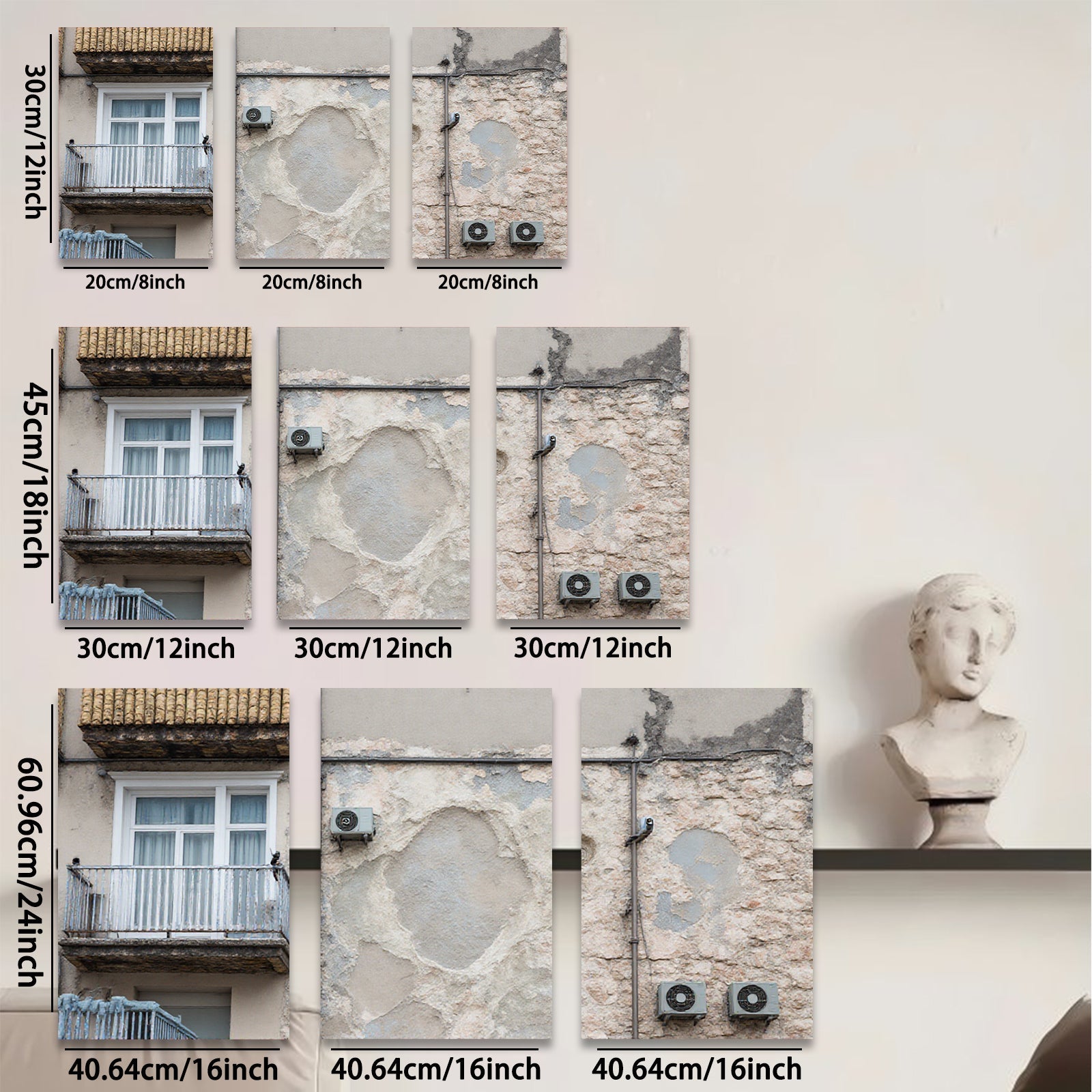 2D flat 1pc Weathered European Facade Texture Wall Art Living Room Bedroom Gallery Wrapped Canvas Print Modern Farmhouse Decor Coastal Style
