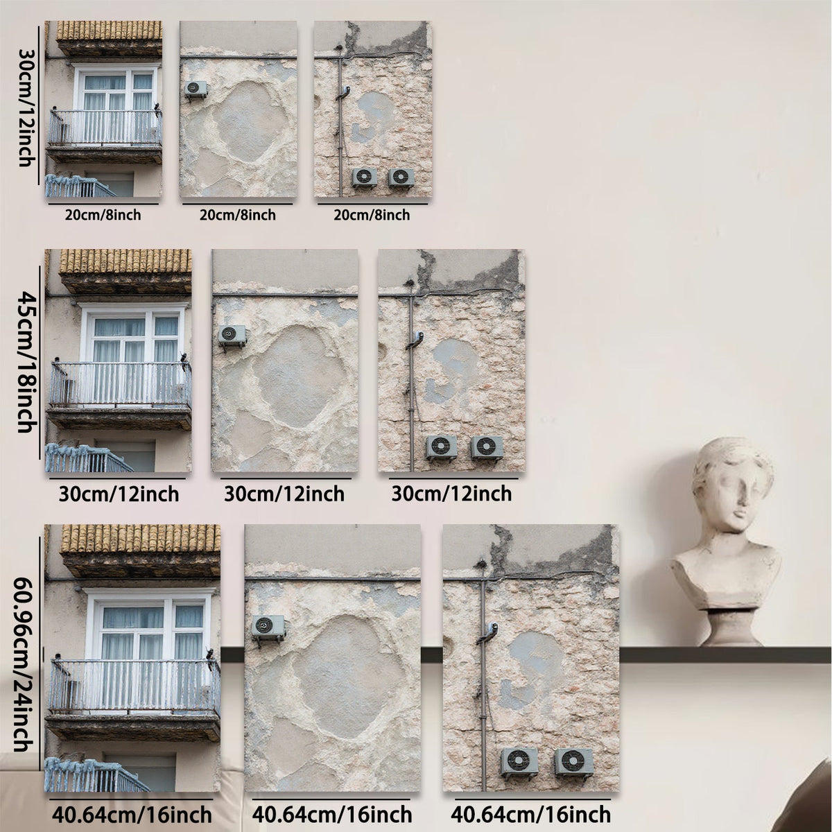 2D flat 1pc Weathered European Facade Texture Wall Art Living Room Bedroom Gallery Wrapped Canvas Print Modern Farmhouse Decor Coastal Style