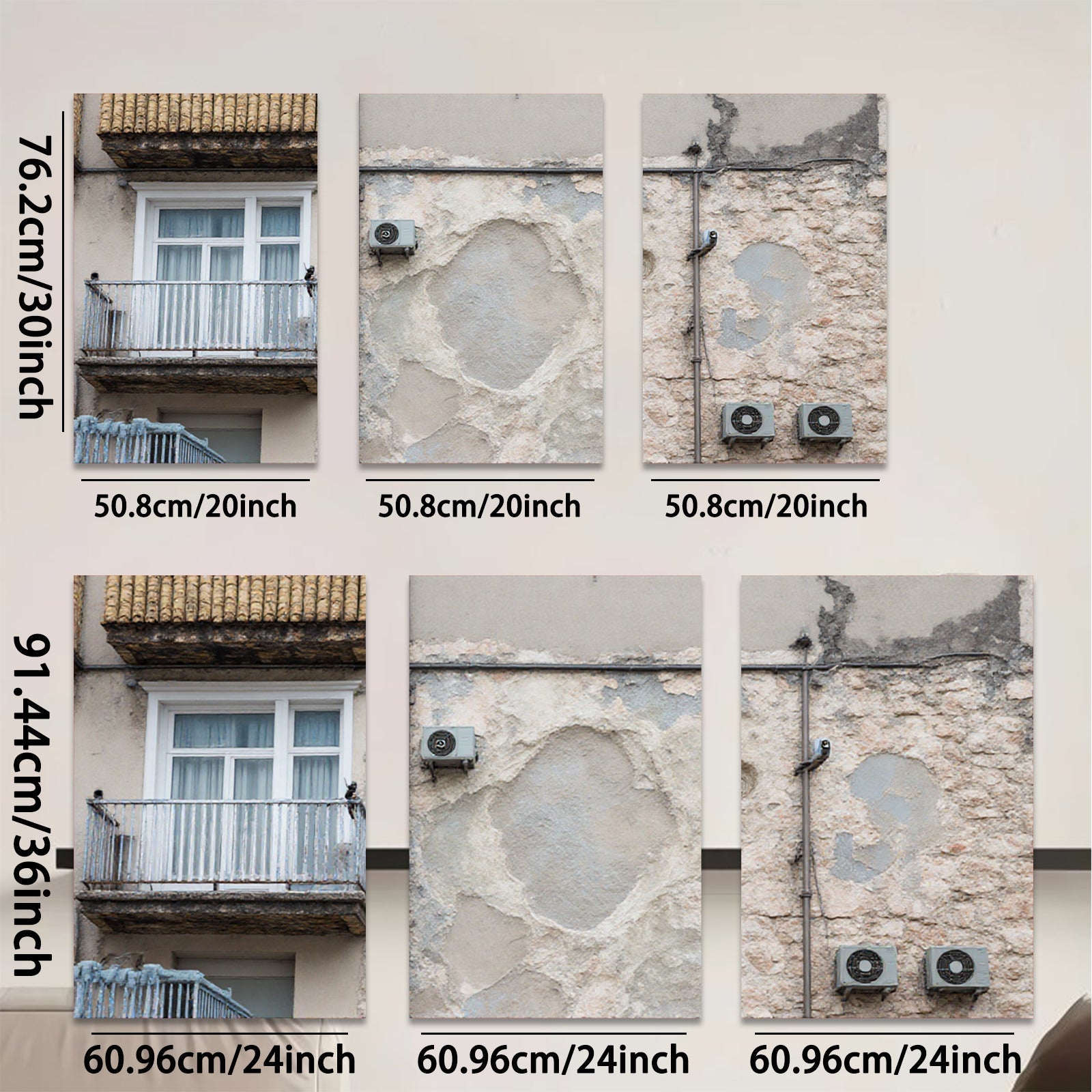 2D flat 1pc Weathered European Facade Texture Wall Art Living Room Bedroom Gallery Wrapped Canvas Print Modern Farmhouse Decor Coastal Style