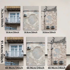 2D flat 1pc Weathered European Facade Texture Wall Art Living Room Bedroom Gallery Wrapped Canvas Print Modern Farmhouse Decor Coastal Style