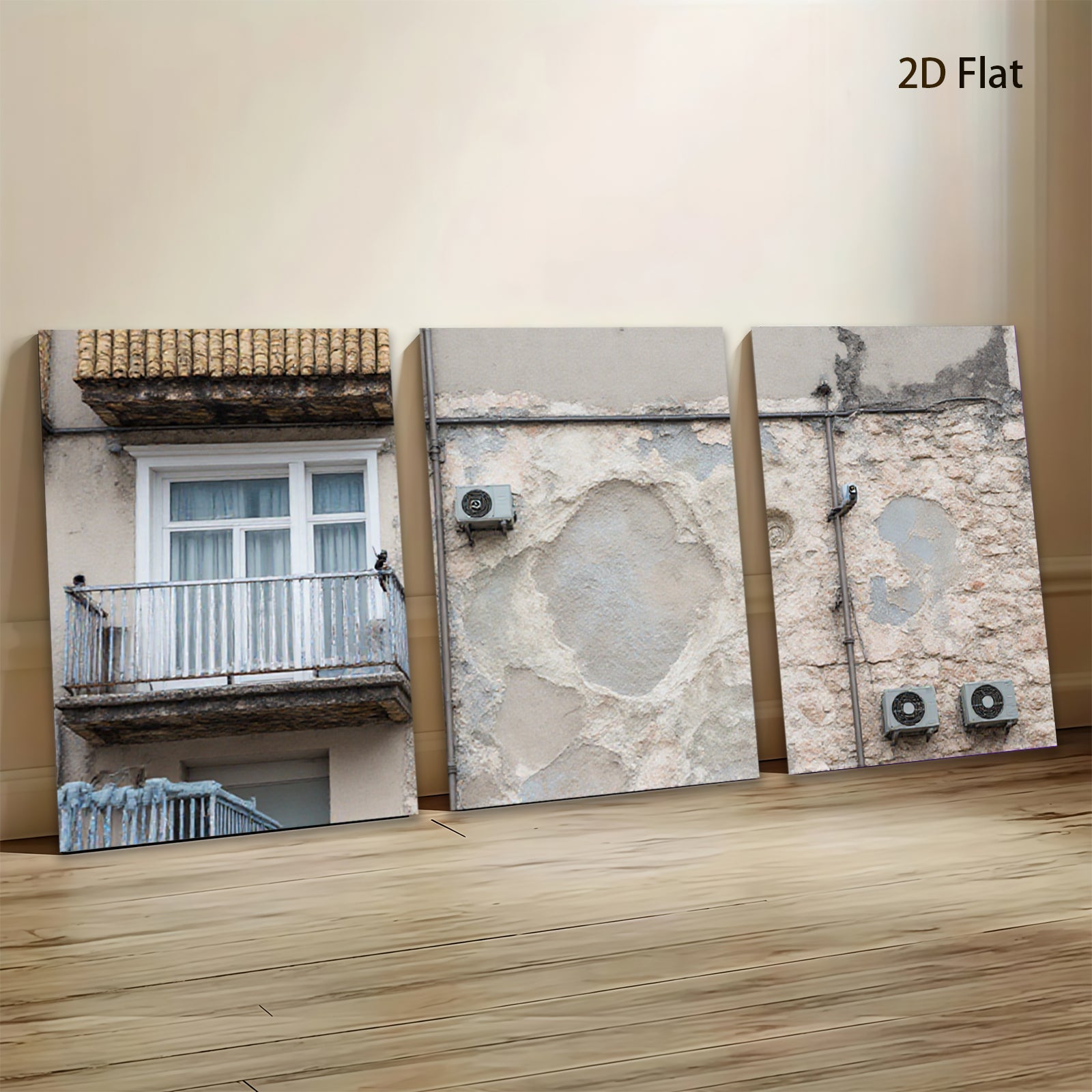 2D flat 1pc Weathered European Facade Texture Wall Art Living Room Bedroom Gallery Wrapped Canvas Print Modern Farmhouse Decor Coastal Style