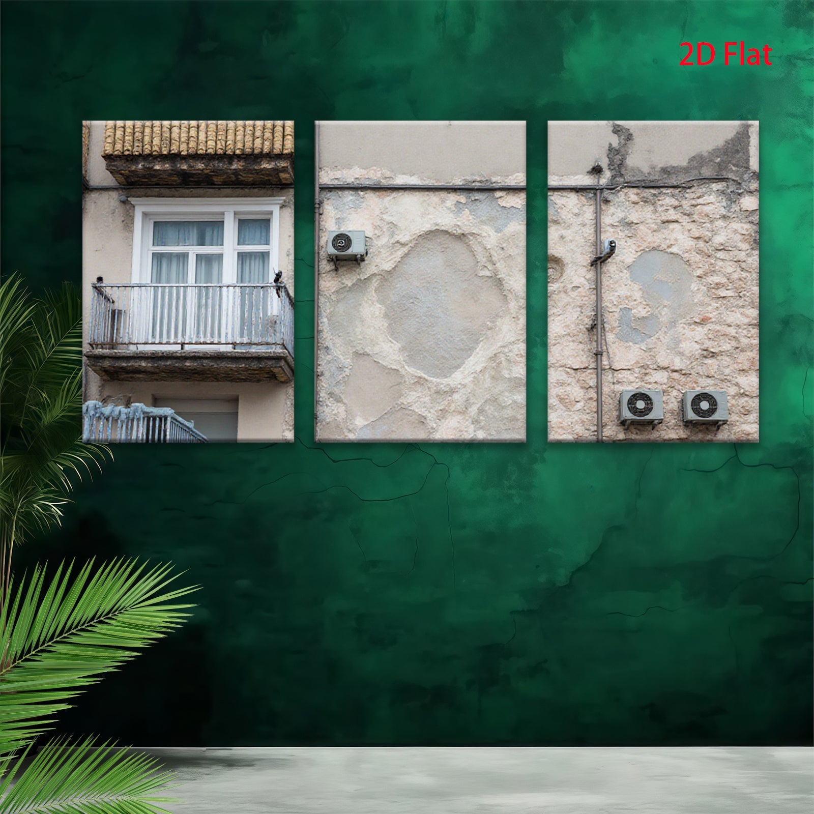 2D flat 1pc Weathered European Facade Texture Wall Art Living Room Bedroom Gallery Wrapped Canvas Print Modern Farmhouse Decor Coastal Style