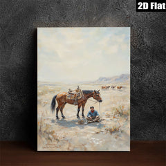 2D flat 1pc Western Cowboy Resting with Horse Desert Landscape Wall Art for Living Room Bedroom Home Decor Farmhouse Style Canvas Prints
