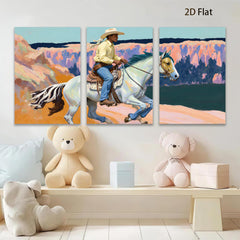2D flat 1pc Western Cowboy Riding Horse Canvas Wall Art Farmhouse Decor Living Room Bedroom Gallery Wrapped Prints Modern Art Home Decor